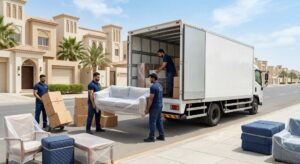 فريق عمل محترف يقوم بتغليف ونقل الأثاث بعناية فائقة ضمن خدمات نقل أثاث حي الحرة بجدة لضمان حماية الممتلكات ووصولها بأمان تام وبدون أي خدوش.